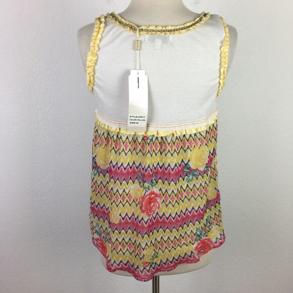 Forla Paris  White Multi Floral  Mixed Media NWT Tank Medium - Picture 5 of 6